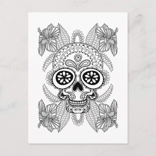 Inspired Skull In Flowers Postcard (Front)