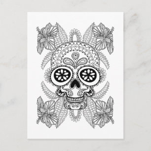 Inspired Skull In Flowers Postcard