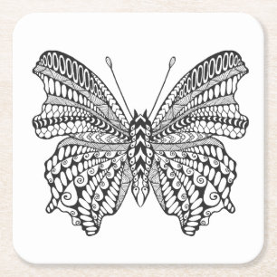 Inspired Tropical Butterfly Square Paper Coaster