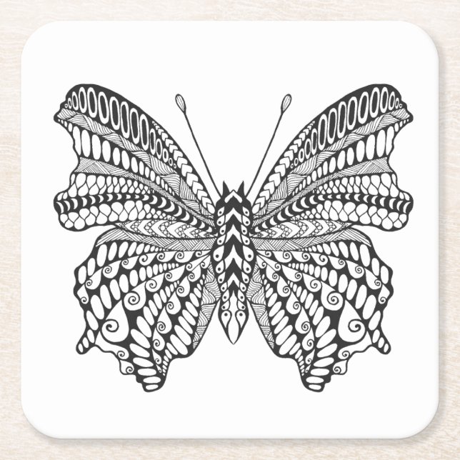 Inspired Tropical Butterfly Square Paper Coaster (Front)