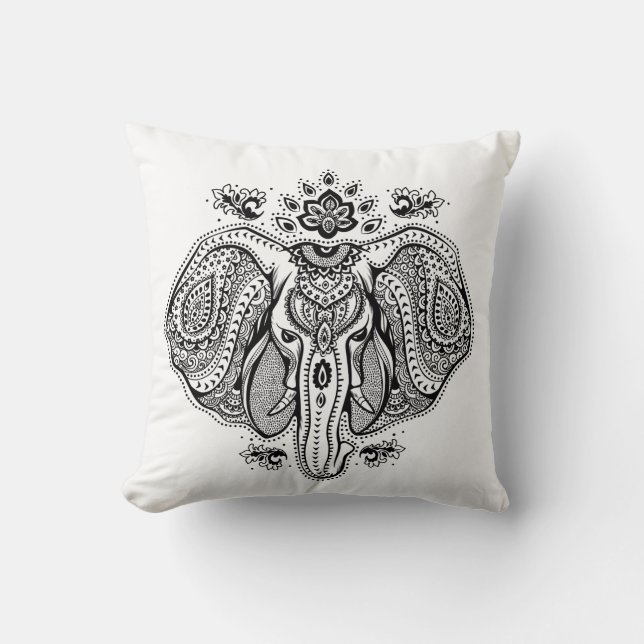 Inspired Vintage Indian Elephant Throw Pillow (Front)