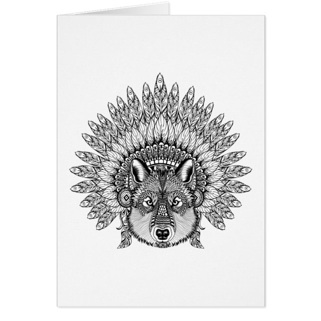 Inspired Wolf In Feathered War Bonnet (Front)