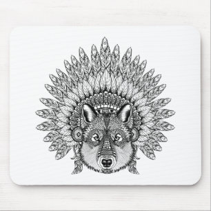 Inspired Wolf In Feathered War Bonnet Mouse Pad