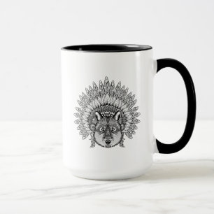Inspired Wolf In Feathered War Bonnet Mug
