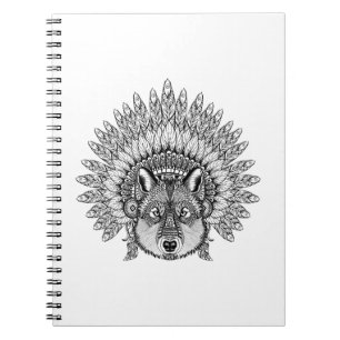 Inspired Wolf In Feathered War Bonnet Notebook