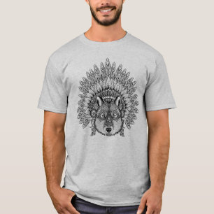 Inspired Wolf In Feathered War Bonnet T-Shirt