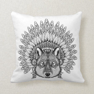 Inspired Wolf In Feathered War Bonnet Throw Pillow