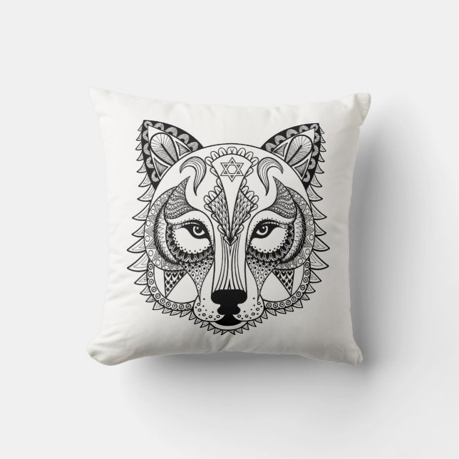 Inspired Wolf Throw Pillow (Front)