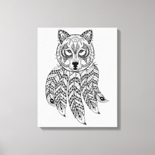 Inspired Wolf With Dreamcatcher 6 Canvas Print