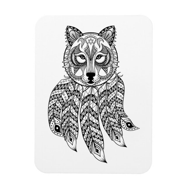 Inspired Wolf With Dreamcatcher Magnet (Vertical)