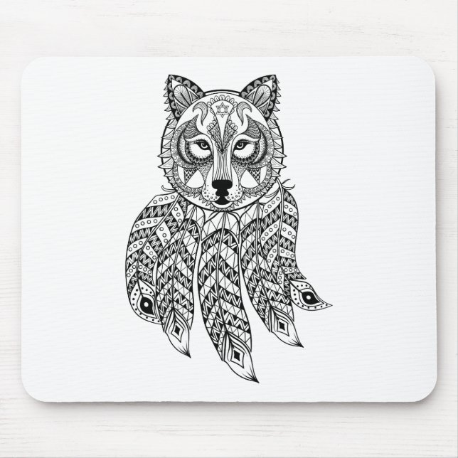 Inspired Wolf With Dreamcatcher Mouse Pad (Front)
