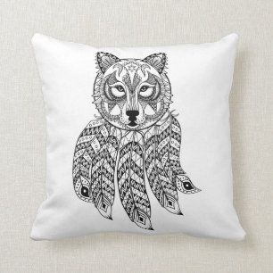 Inspired Wolf With Dreamcatcher Throw Pillow