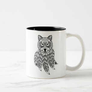 Inspired Wolf With Dreamcatcher Two-Tone Coffee Mug