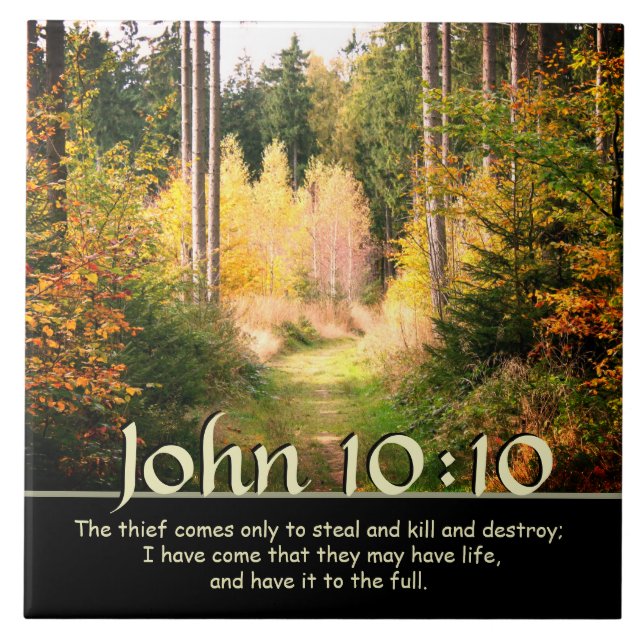 Inspiring Bible Verse John 10 10 Autumn Path Tile (Front)