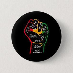Inspiring black leaders power fist hand black 2 inch round button