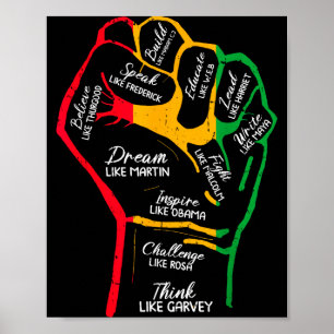 Inspiring Black Leaders Power Fist Hand Black Hist Poster