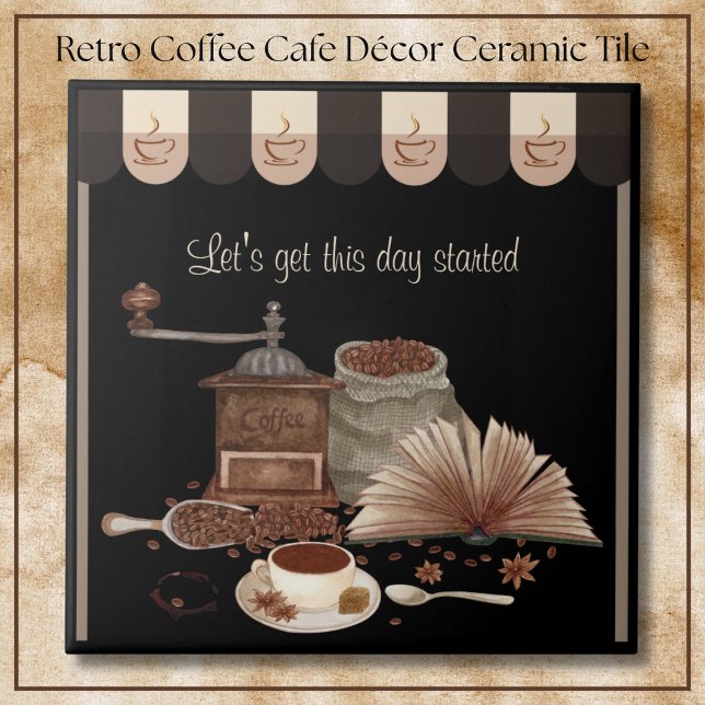 Inspiring Black Retro Coffee Grinder Kitchen Décor Tile (Inspiring Black Retro Coffee Grinder Kitchen Décor Ceramic Tile)