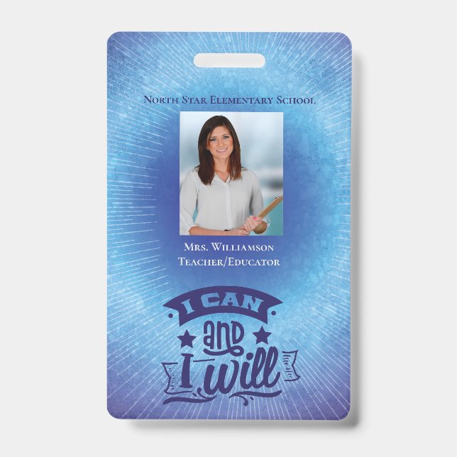 Inspiring Blue School Staff Teacher ID Photo Badge (Front)