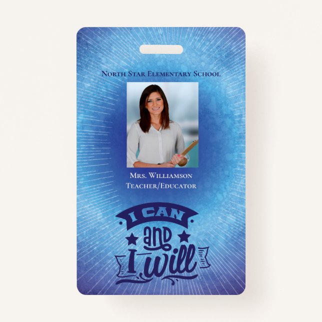 Inspiring Blue School Staff Teacher ID Photo Badge (Front)