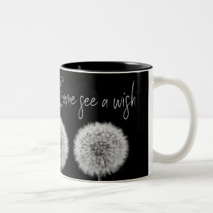 Inspiring dandelions black and white macro photo Two-Tone coffee mug