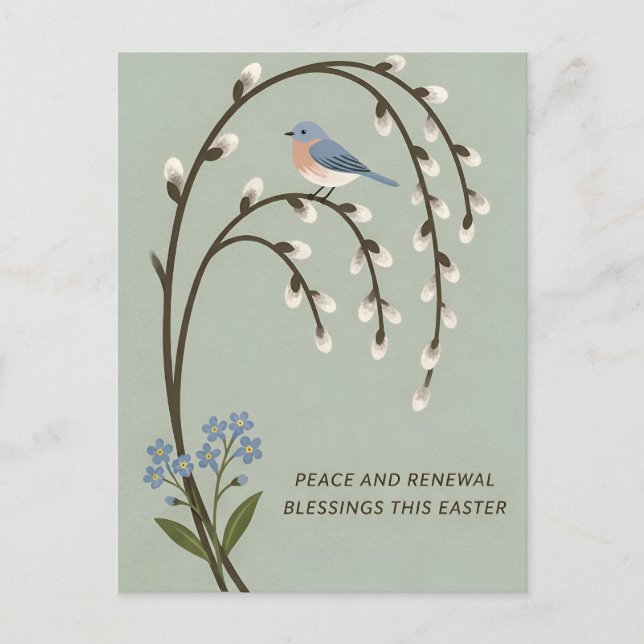 Inspiring Easter Peace Renewal Bluebird Willow Postcard (Front)