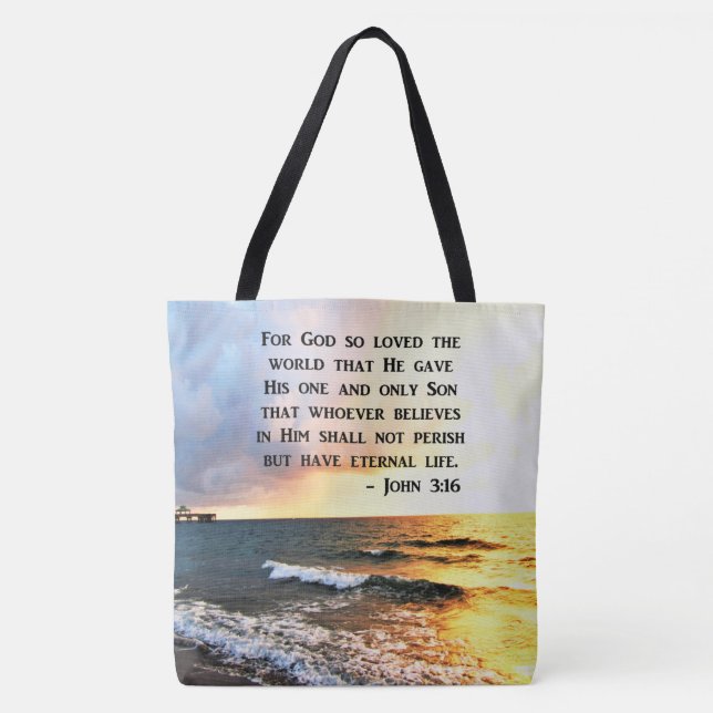 INSPIRING JOHN 3:16 OCEAN PHOTO DESIGN TOTE BAG (Front)