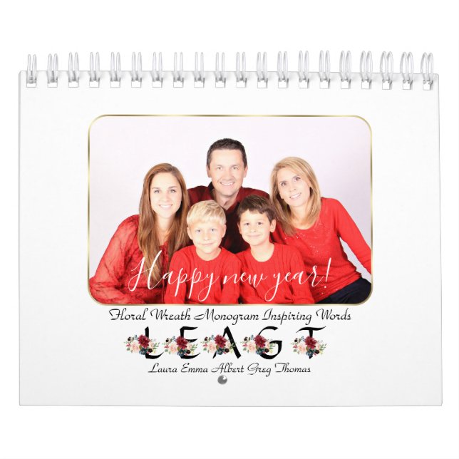 Inspiring Quotes Floral Wreath Floral Monogram Calendar (Cover)