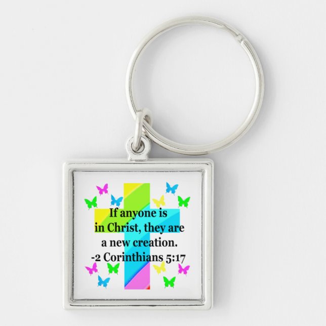 INSPIRING RAINBOW CROSS 2 CORINTHIAN 5:17 KEYCHAIN (Front)