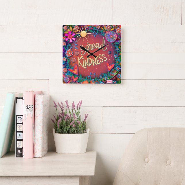 Inspiring Red Spread Kindness Floral  Inspirivity Square Wall Clock (Reading Room)