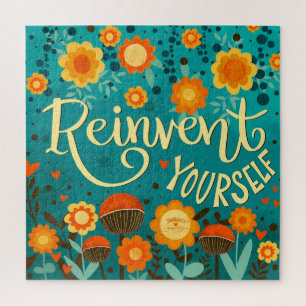 Inspiring Reinvent Yourself Teal Floral  Jigsaw Puzzle