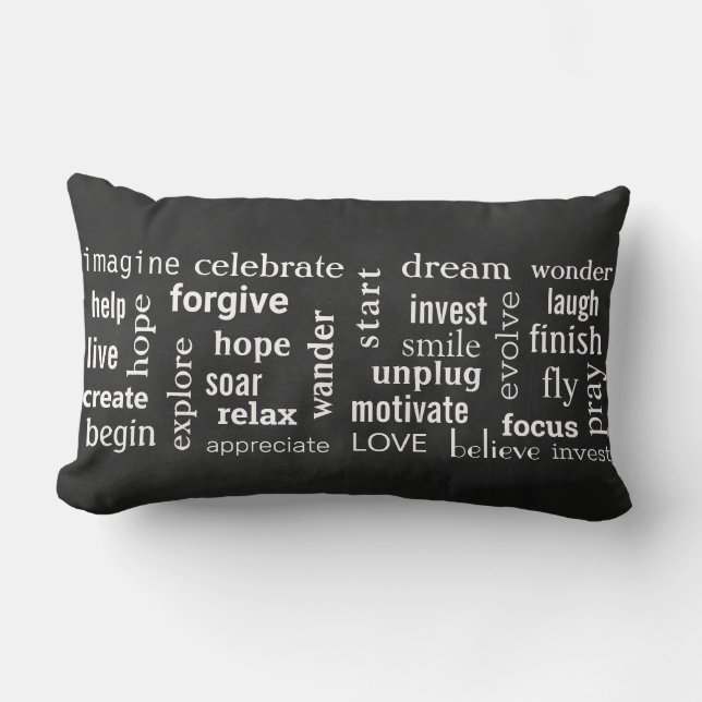 Inspiring words to live on chalkboard lumbar pillow (Front)