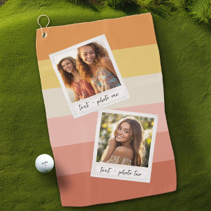 Instagram 2 Photo Collage Colourful Coral Stripes Golf Towel
