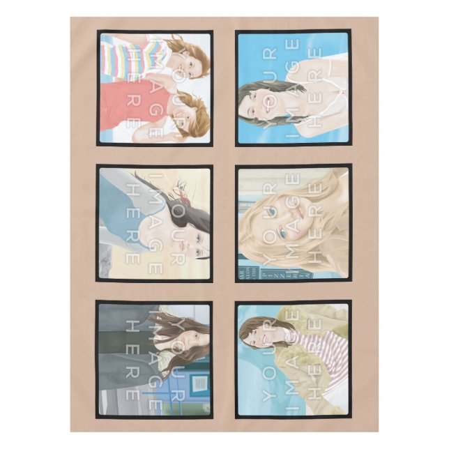 Instagram 6-Photo Beige Custom Cotton Tablecloth (Front)