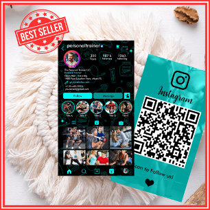Instagram Blue & Black Personal Fitness Trainer Business Card
