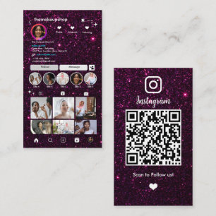 Instagram Cute Purple Glitter QR Code Social Media Business Card