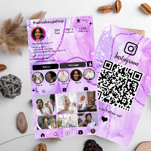 Instagram Cute Purple Marble QR Code Social Media Business Card