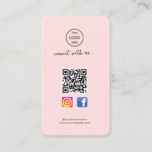 Instagram Facebook QR code   Pink business card fo