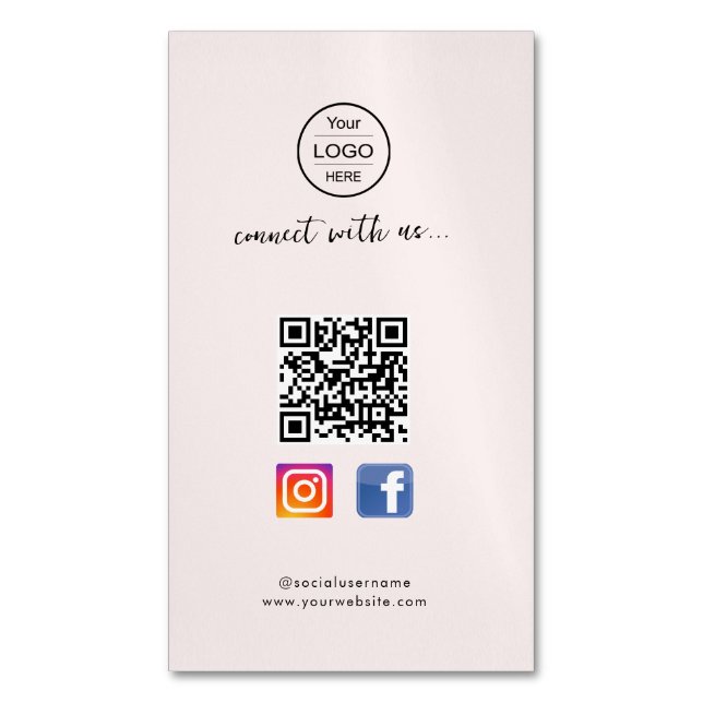 Instagram Facebook QR code | Pink business card fo (Front Vertical)