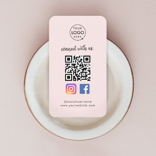 Instagram Facebook QR Code   Social Media Pink Business Card