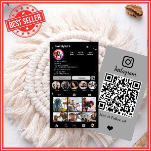 Instagram Hair Stylist Grey QR Code Social Media Business Card