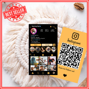 Instagram Hair Stylist Peach QR Code Social Media Business Card