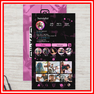 Instagram Hair Stylist Pink   QR Code Social Media Business Card