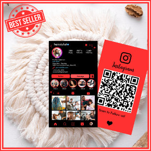 Instagram Hair Stylist Red QR Code Social Media Business Card