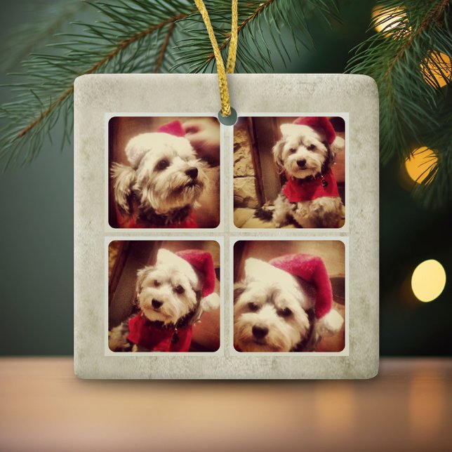 Instagram Holiday Photo Collage Ceramic Ornament (Personalized photo ornament)