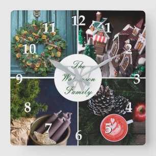 Instagram Hygge Christmas Personalized Photo Grid Square Wall Clock