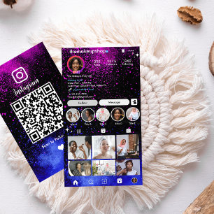 Instagram Makeup Artist Pink & Blue QR Code  Business Card