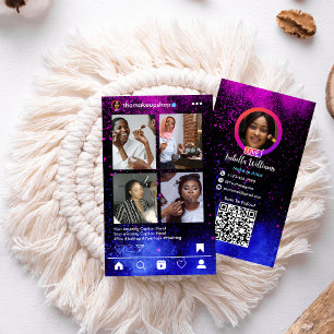 Instagram Modern Pink & Blue QR Code Social Media  Business Card