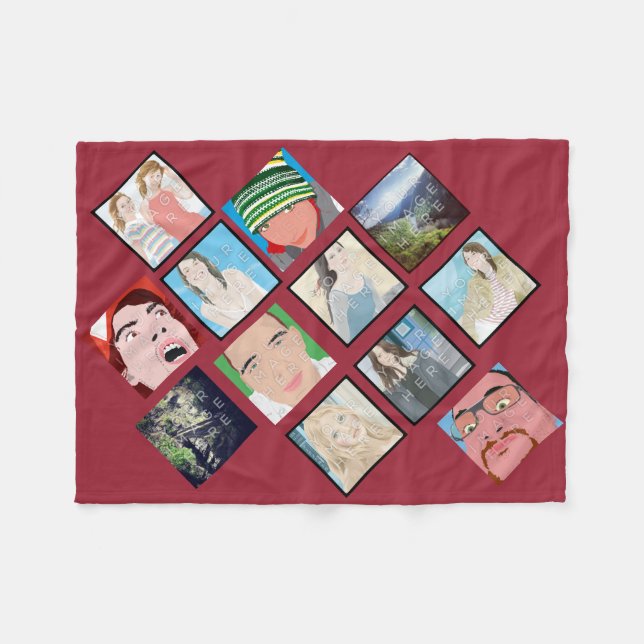 Instagram Mosaic Photo Red Custom Fleece Blanket (Front (Horizontal))