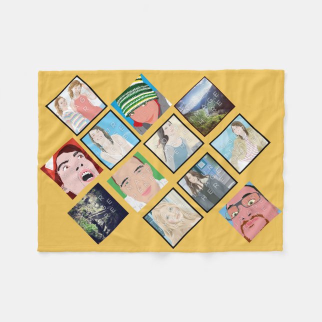 Instagram Mosaic Photo Yellow Fleece Blanket (Front (Horizontal))
