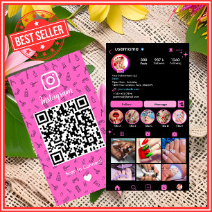 Instagram Nail Salon Pink    Social Media QR Code Business Card